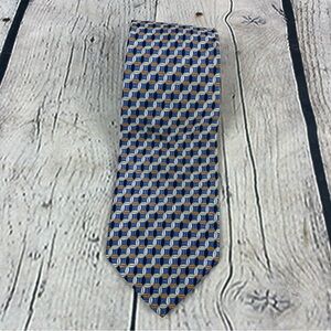 Ike Behar New York 100% Silk Neck Tie Blue & Gold‎ Geometric USA 59"